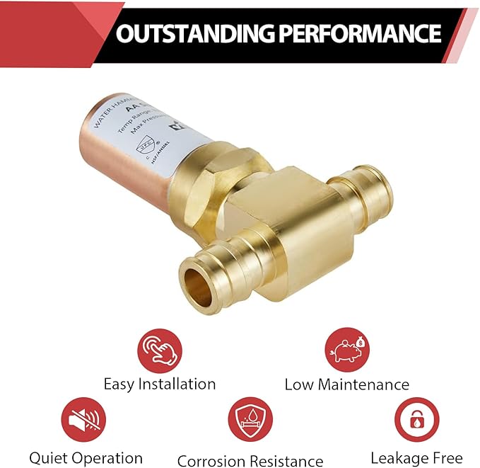 2-Pack EFIELD Water Copper Hammer Arrestor MH-210 Pex-A Expansion 1/2-inch Tee Connection, ASTM F1960,(HAMMER008-2PCS)