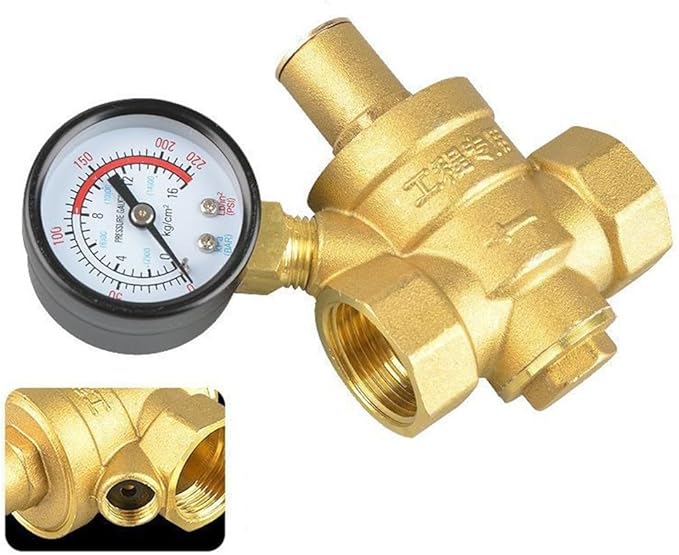 Water Pressure Regulator With Gauge, Made Of High Hardness Brass, Adjustable Water Pressure Reducing Valve Water For Indoor And Outdoor Taps, RV Systems DN20