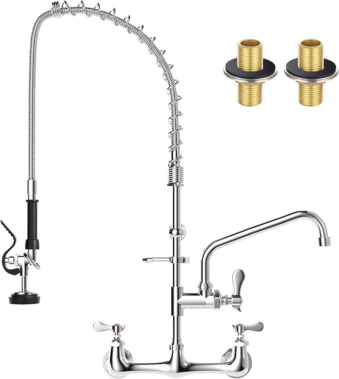 Commercial Sink Faucet,TOLSUNY Commercial Kitchen Faucet Wall Mount with Pre Rinse Sprayer,Wall Mounted Kitchen Sink Faucet for Industrial and Restaurant Sinks. (Classic, 36)