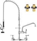 Commercial Sink Faucet,TOLSUNY Commercial Kitchen Faucet Wall Mount with Pre Rinse Sprayer,Wall Mounted Kitchen Sink Faucet for Industrial and Restaurant Sinks. (Classic, 36)
