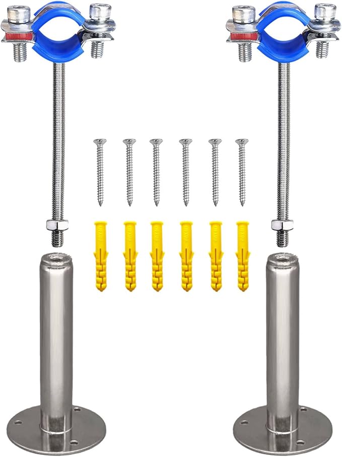 Wall Mount Ceiling Mount Pipe Supports,Adjustable Pipe Clamps 、Hangers、Stainless Steel 304,2PCS Suitable for Pipe OD 15-19mm Adjustable Height 100-200mm