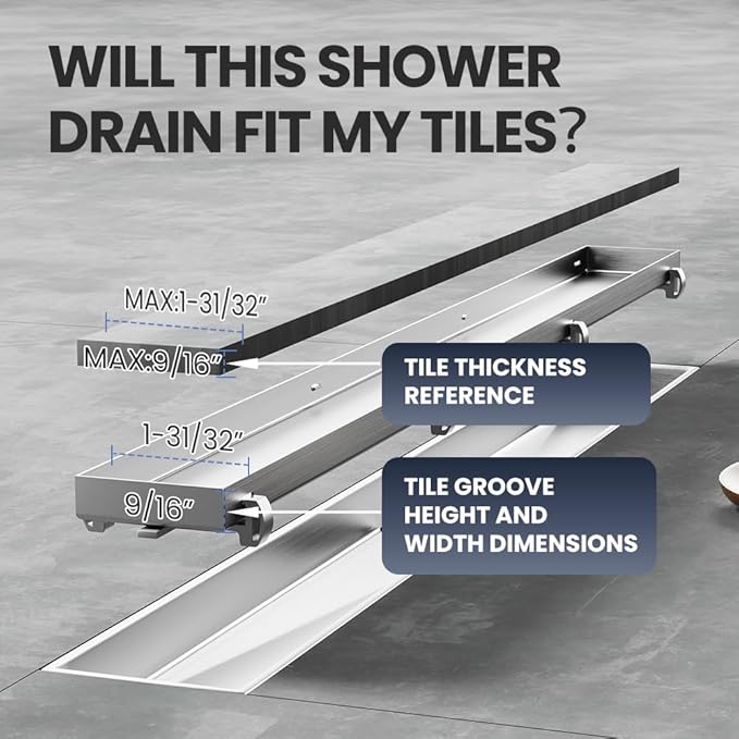 Linear Shower Drain 28 Inch, Brushed AISI 304 Stainless Steel Shower Drain with 2-in-1 Tile Insert Panel, for Bathroom, Kitchen, Garage & More