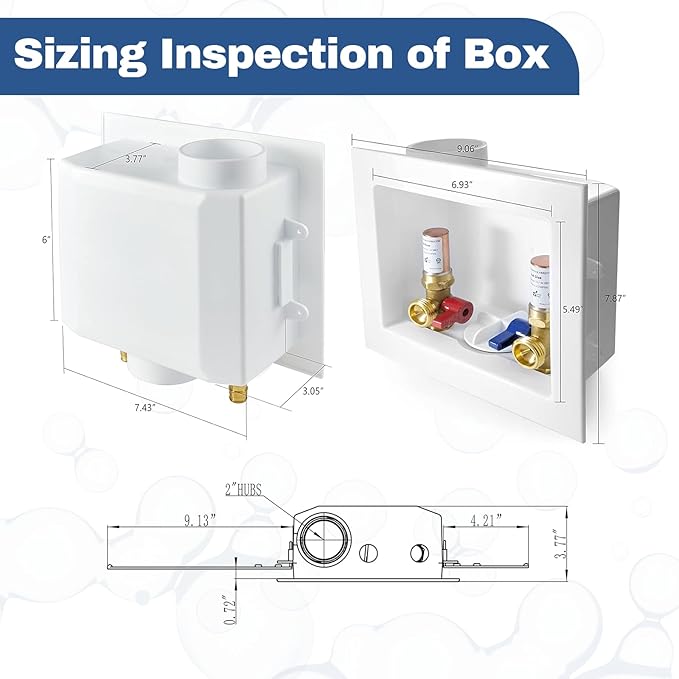 5-PACK GUOFIS Washing Machine Outlet Box with Copper Water Hammer Arrestor, PEX Laundry Washer Box with Central and Side Drain Design(1/2"Push-fit Connection Inlet X 3/4"MHT Outlet)(WM015-5Pack)