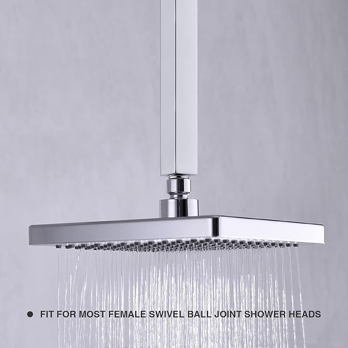TRUSTMI Square Ceiling Mount Shower Arm with Flange, 16 Inch, Stainless Steel Extension Arm for Rainfall Shower Head, Chrome