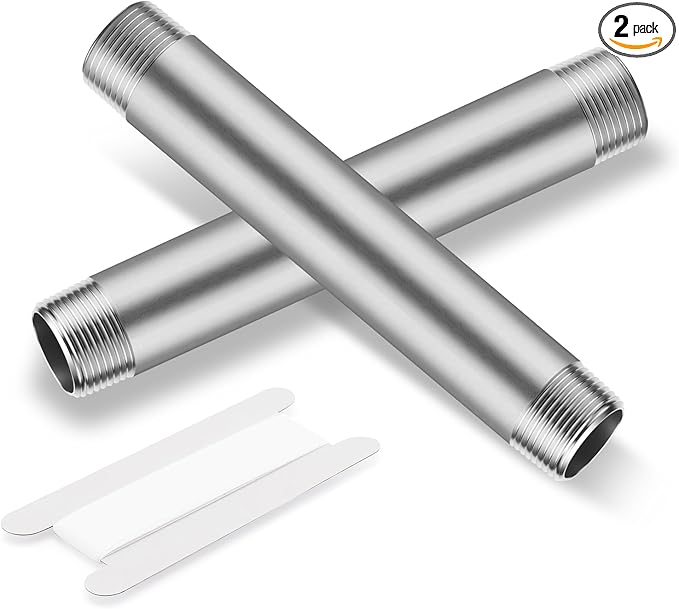 1"x8" 304 Stainless Steel Pipe, 1" NPTx 1" NPT Male Threaded Nipple, SCH40 Heavy Duty Pre-Cut Steel Pipe for Plumbing Gas, Hydraulic, and Industrial Applications(8", 2 Piece)