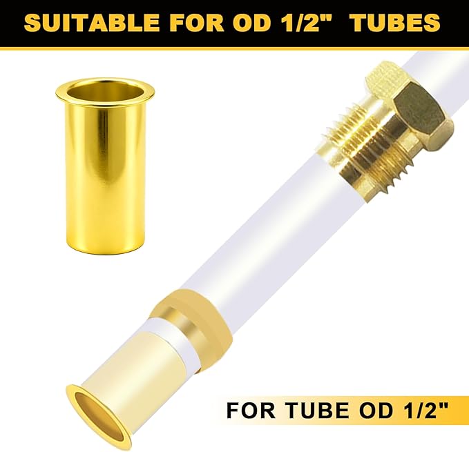 Siptenk 50PCS Brass Compression Tube Inserts for OD 1/2", Insert Tube Support Compression Sleeve Fitting, Sleeve Ferrules for Oil Water Air Pipe