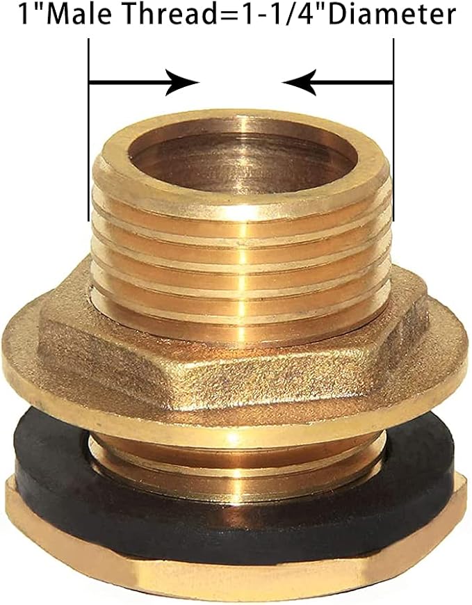 Joywayus 1" Male And No Female Inside Soild Brass Water Tank Connector Bulkhead Tank Fitting With Rubber Ring Stablizing