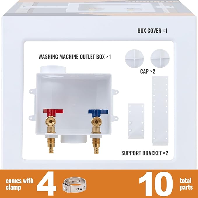 SUNGATOR Pex Washing Machine Outlet Box with Center Drain, Laundry Washer Valve Box, 1/2 Inch Pex Crimp Inlet x 3/4 Inch MHT Outlet，with 4 Crimp Rings