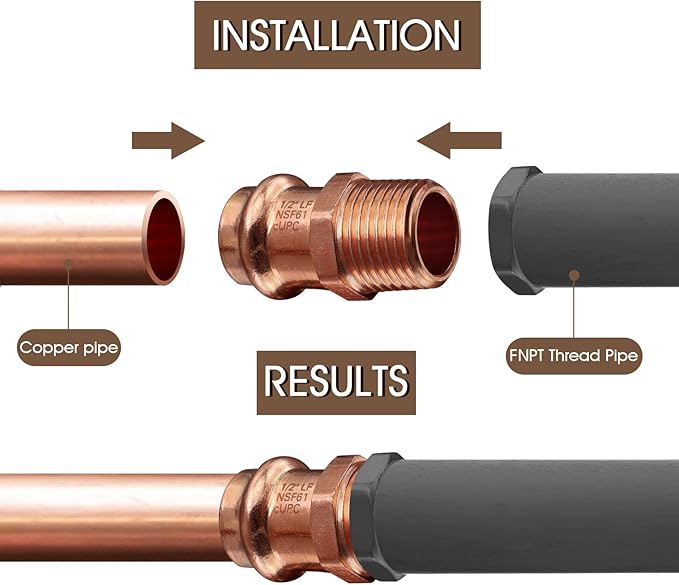 Copper Press Male Adapter,12PCS 1/2" Press x 1/2” NPT Male Copper Press Fittings Adapter,1/2” Male NPT x Press LF Coppers Press Adapter Pressure Coppers Fitting Male x Press Connection for Plumbing