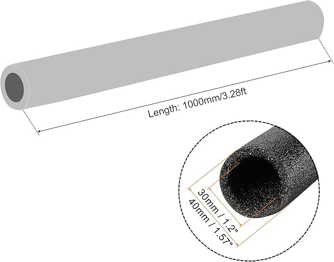 MECCANIXITY Foam Tube Sponge Protective Sleeve Black Seal Sleeve Polyethylene Pipe 30x40mm(1.2x1.57 Inch) for Pipe Insulation, Pack of 2