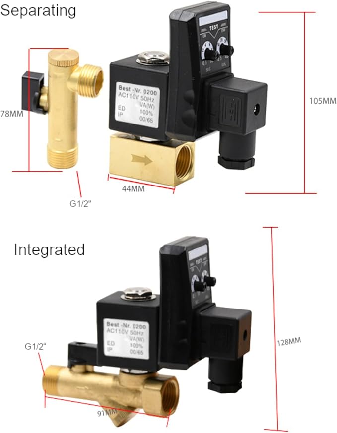 Automatic Air Tank Drain Valve 1/2" AC 110V with US Plug 2-way Direct-acting Electronic Auto Timed Drain Valve