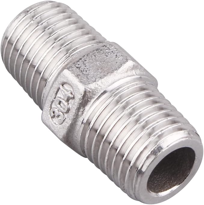 Hex Nipple 1/4 Inch Male NPT - DERPIPE Stainless Steel 304 Threaded Pipe Fitting for Brew Kit, Home Piping Application(Pack of 5)