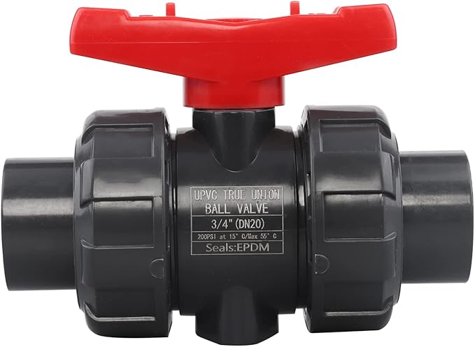 DERNORD PVC True Union Ball Valve NPT Threaded with Full Port, EPDM O-Rings, and Reversible PTFE Seats, Rated at 200 PSI (3/4 Inch NPT Threaded)