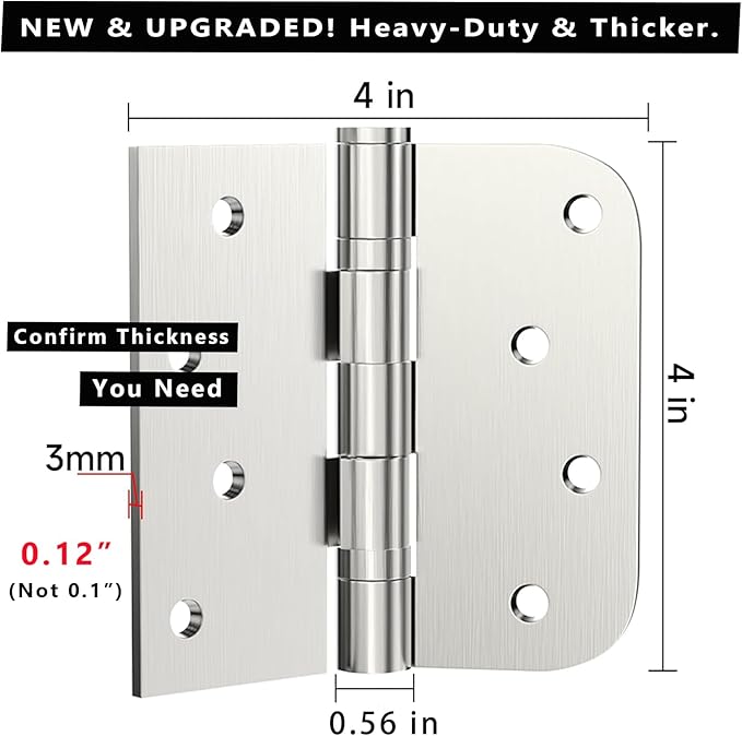 Hinge, 3 Pack Door Hinges Stainless Steel Hinges 4" Heavy Duty Ball Bearing Door Hinges with Square Rounded 5/8" Radius Corner Removable Pin Heavy Duty Hinges