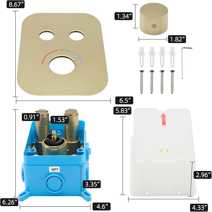Brushed Gold 2-Way Thermostatic Shower Diverter Valve Kit - Solid Brass, Adjustable Flow, Temperature Control Mixer Valve - Perfect for Bathroom Renovation