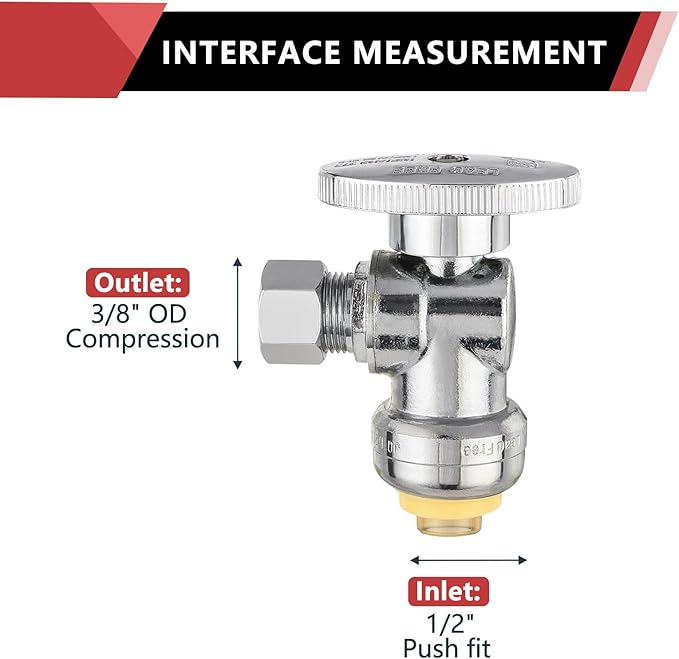 (Pack of 5) EFIELD Push Fit 1/4 Turn Angle Stop Valve Water Shut Off 1/2 Push x 3/8 Inch Compression Chrome With Dismount Clip Tool,(PF-VALVE028-5PCS)