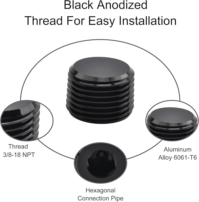 EVIL ENERGY 3/8" NPT Plugs Aluminum Socket Allen Head Black, Pack of 2
