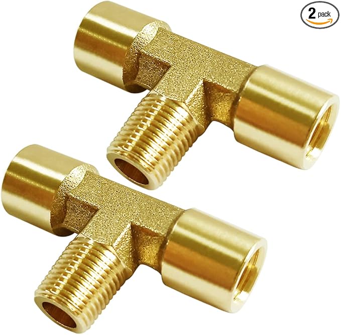 Joywayus Brass Pipe Fitting Tee T 3 Way Adapter (1/8 NPT Female Male Female, Pack of 2)