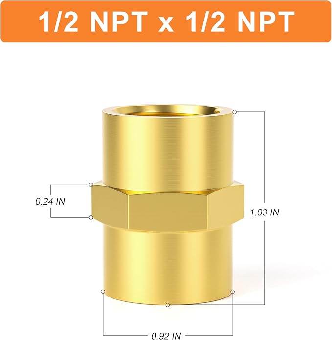 GASHER 5PCS Brass Pipe Fitting, Reducer Adapter, 1/2-Inch Female Pipe x 1/2-Inch Female Pipe