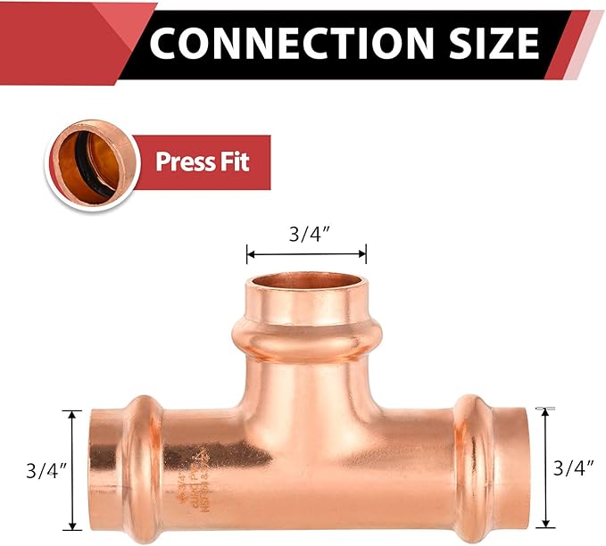 (Pack of 10) EFIELD 3/4" x 3/4" x 3/4" Copper Press Fit Tee Fitting For Copper Tube Connection, LBP Design,(PRESS016)