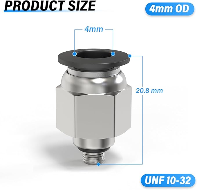 TAILONZ PNEUMATIC Male Straight 4MM Tube OD x 10-32 Inch UNF Thread Push to Connect Fittings PC4-U10 (Pack of 2)