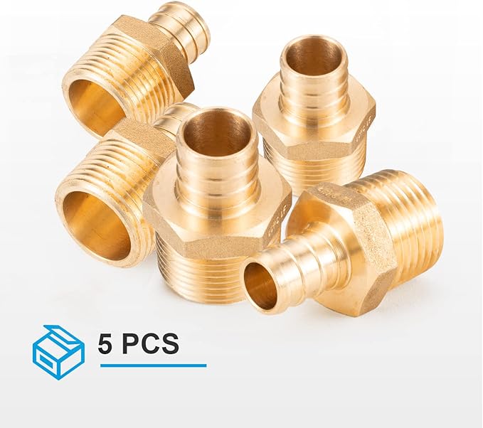 WMAXPFIT(5 Pack) 3/4 Inch PEX x 3/4 Inch Male NPT Thread Adapter F1807, LF Brass crimp fitting for PEX-b pipe