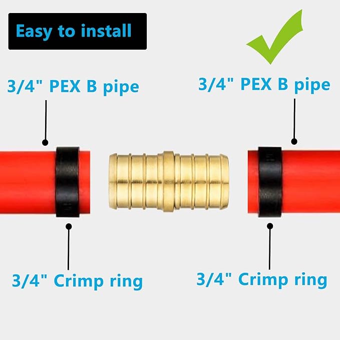 (20 Pack) Lidertik PEX Fittings 3/4 inch Straight Coupling Connector, 3/4" PEX F1807 to 3/4" PEX F1807 Crimp Pipe Fitting Brass