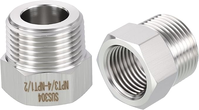 1 Pack 304 Stainless Steel Male to FeMale Adapter, 3/4" Male NPT x 1/2" FeMale NPT Hex Bushing Reducer for Industrial, Automotive, Fluid Transfer, Home Gardening, Water Treatment
