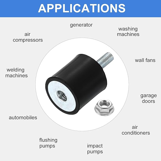 uxcell M5 Rubber Mounts, 2Pcs 20x20mm(DxH) Rubber Cylindrical Anti Vibration Isolator Shock Absorber with Lock Nut for Car Bobbin Generator Air Compressors
