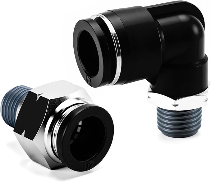 Pneumatic 1/2 Push to Connect Fittings Male Thread Elbow and Straight Combination Air Line Quick Connect Fittings 1/2"OD x 1/4"NPT Quick Connect Air Hose Fittings (Pack of 12)