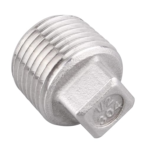 Stainless Steel 304 Cast Pipe Fitting, Square Head Cored Plug, Class 150, 1/2'' NPT Male (pack of 2)