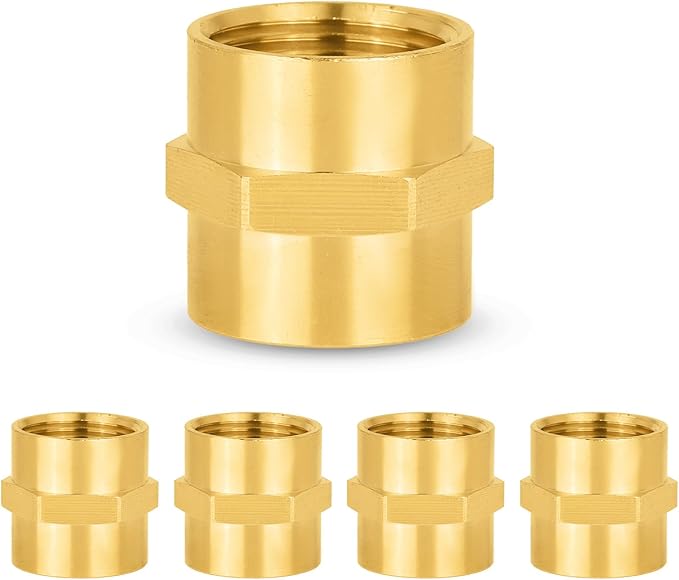 5-PCs HeSun Brass Pipe Fitting, 3/4" NPT Female x 3/4" NPT Female Hex Pipe Adapter