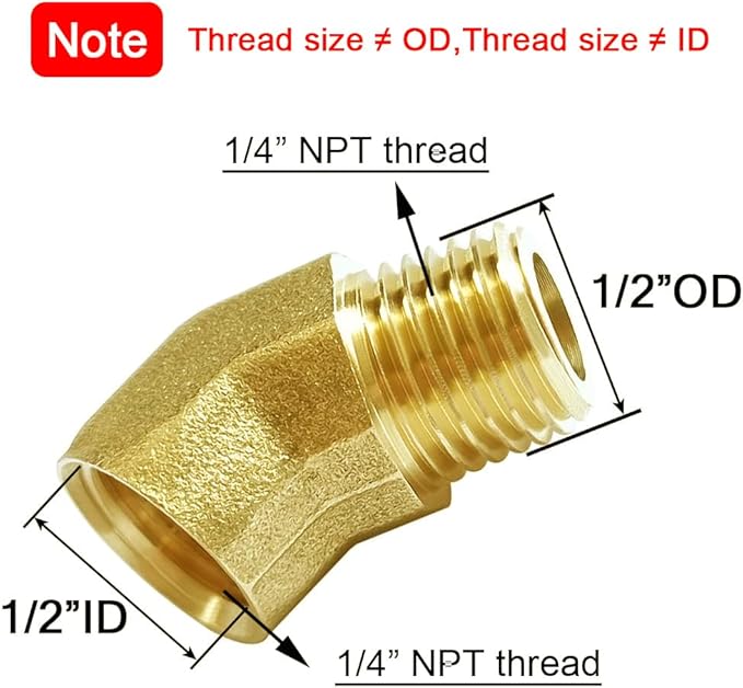 Joywayus 2PCS Brass 45 Degrees Elbow Pipe Fittings 1/4"NPT Male to 1/4"NPT Female Brass Fittings