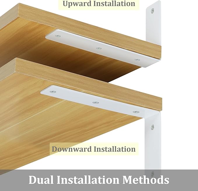 Alise Floating Shelf Brackets Heavy Duty L-Shaped Wall Brackets - White Angle Corner Braces for Shelves, Stainless Steel Reinforced Shelf Support Bracket for Wooden Boards 9x5 Inch,Pack of 4
