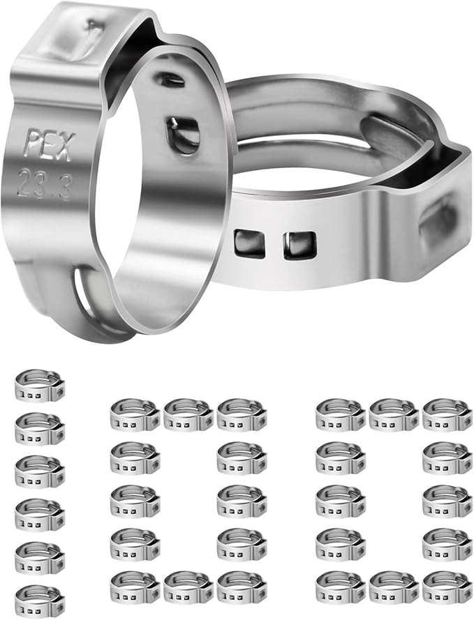 100 Pack 3/4 Inch PEX Cinch Clamps, Stainless Steel Single Ear Hose Clamps, for PEX Pipe