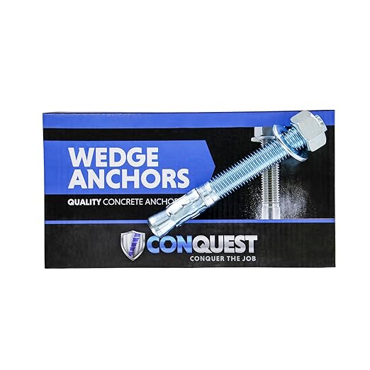 Conquest 3/4" x 6-1/4" Zinc Wedge Anchors (Box of 10) – High Performance Concrete Anchors – Rust Resistant Zinc Plating for Dry Interior Environments – Heavy Duty Fastener for Concrete