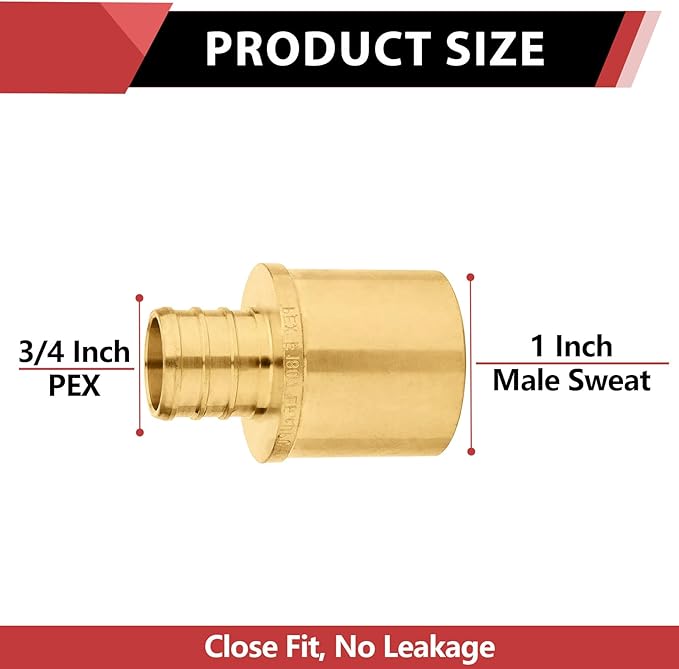 (Pack of 2) EFIELD Pex Barb Crimp Brass Fittings 3/4" x 1" Male Sweat Copper Adapter (Inside Copper Tube), ASTM F1807,(PEX1807125-2PCS)