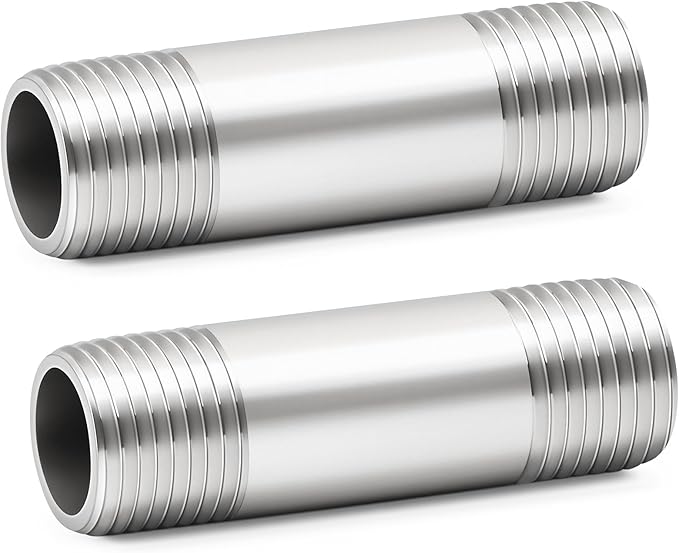 ChillWaves 304 Stainless Steel Pipe Fitting, Nipple Cast Pipe 1/4" NPT Male x 1/4" NPT Male Thread 4" Length(100MM)(2-PACK)