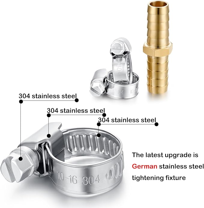 Garden Hose Repair Connector with Clamps,Solid Brass Hose Repair Kit, 1/2" Barb Garden Hose Fittings (1/2"Barb -2 Set)