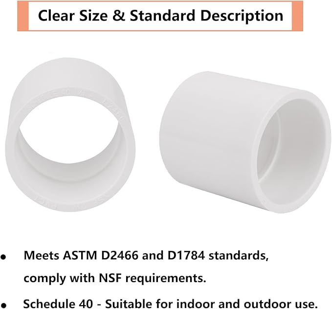 10Pack 1-1/4" PVC Pipe Coupling Adapter Pipe Fittings (Socket x Socket) Contractor Pack Schedule 40 Heavy Duty 1.25 Inch PVC Slip Socket Connectors for DIY PVC Shelf Garden Support Structure, White