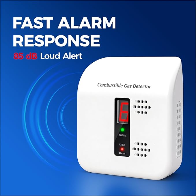 Gas Leak Detector for Natural Gas, Propane, Methane, Butane & LPG – Plug-in Digital Alarm with Real-Time Concentration Display – Ideal for Kitchen, Home, Apartment & RV Safety