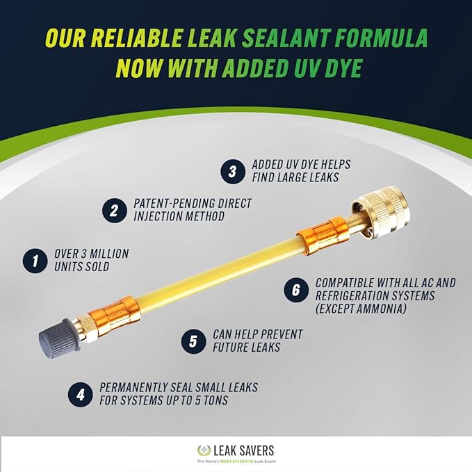 Leak Saver Direct Inject UV - Refrigerant Leak Sealer with Added UV Dye to Detect Large Leaks - for AC, Refrigeration, and Automotive Systems Up to 5 Tons - Compatible with All Refrigerants - 3 Packs