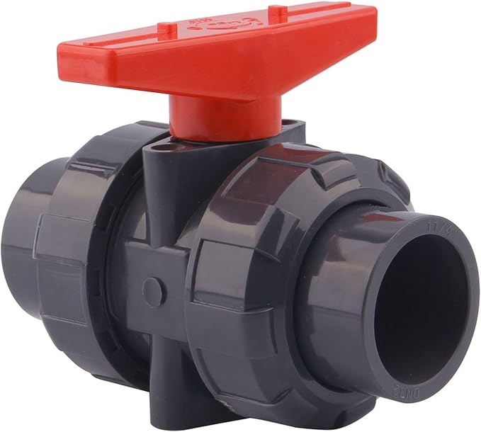 DERNORD 2 Pack PVC True Union Ball Valve with Full Port, EPDM O-Rings, and Reversible PTFE Seats,Rated at 200 PSI (1 1/4 inch Socket)