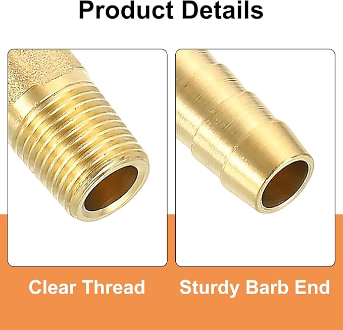 uxcell 2Pcs Brass Hose Barb Fittings, 5/16" x 1/8" NPT 90 Degree Elbow Hose Connector with Hose Clamps for Water Fuel Gas Oil Transportation