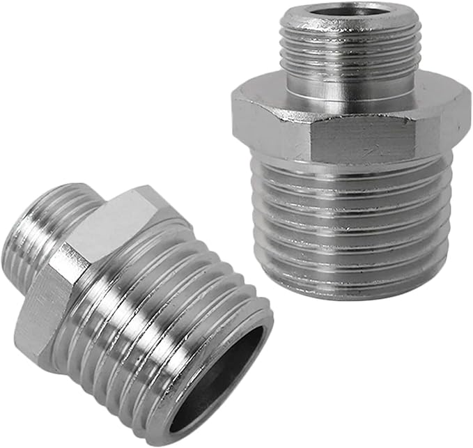 1/2" to 3/8" Adapter Fitting, 2-Pack Brass Compression Reducer for RV Kitchen Plumbing & Water Supply Lines, Includes Rubber Washers