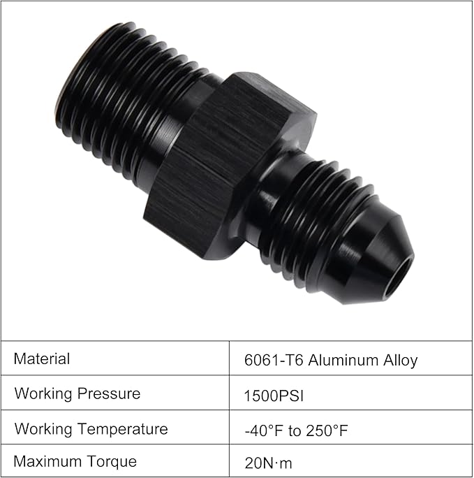 EVIL ENERGY 4AN Male Flare to 1/8" NPT Pipe Fitting Adapter Aluminum Straight Black 2PCS
