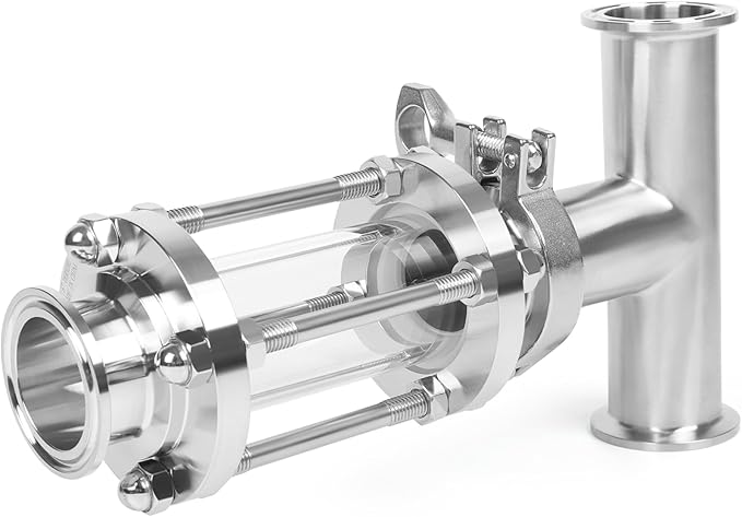 In-Line Sight Glass 1.5" Tri Clamp Flow Sanitary Straight Sight Glass Flow Pipe OD 38mm Stainless Steel Tri Clamp Type
