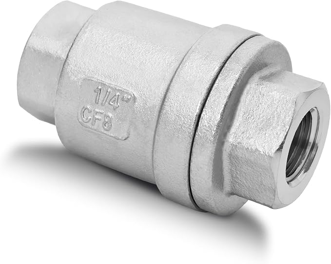 1/4" NPT Stainless Steel Spring Check Valve, WOG1000 NPT Thread unleaded In-Line Vertical Check Valve Non Return One Way Counterflow to Prevent the Medium Backflow for Oil Water Gas Air DN8
