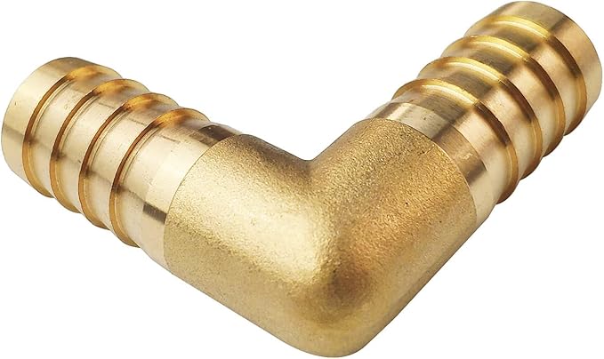 2PCs 3/4" Brass Hose Barb Fitting 90 Degree Elbow Barbed Splicer Mender Union Fitting with 4PCs Hose Clamp for Oil Water Air