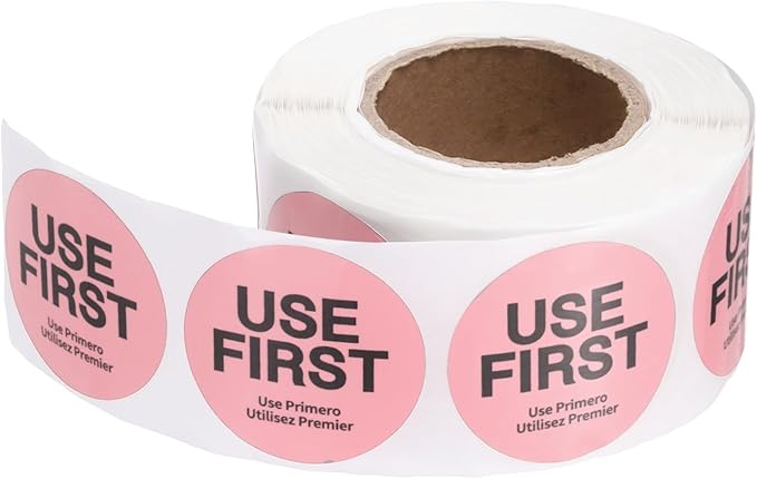 PATIKIL 500 Pcs USE First Stickers, 1.5 inch Round Use First Stickers Food Service Circle Inventory Control Adhesive Labels for Food Service Kitchen Restaurants Retail Storage Date, Pink